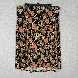 LuLaRoe Skirt 3XL 3X Black Green Pink‎ Floral Midi Azure Flowy Loose Witchy Knee